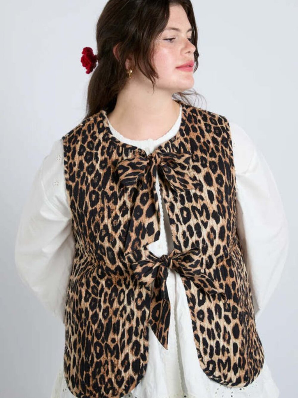 Damson Madder tilly leopard print organic cotton quilted vest bow ties size 20